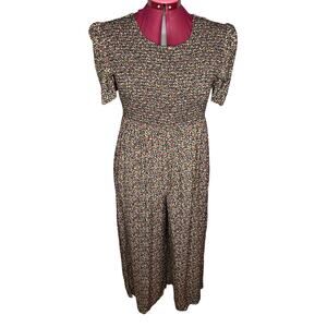 jumpsuit 1990s floral smocked top cottagecore pink yellow purple